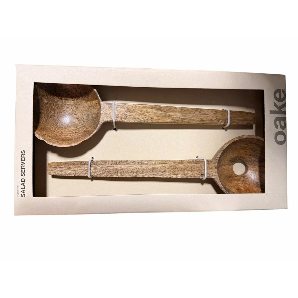 New Macy’s Oake Wooden 2 Piece Salad Server Set